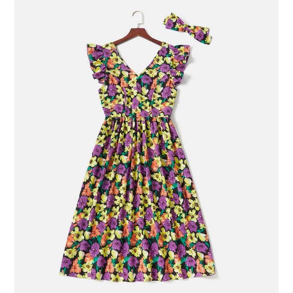 Floral Womens Spring &‎ Summer Dress with headband size L